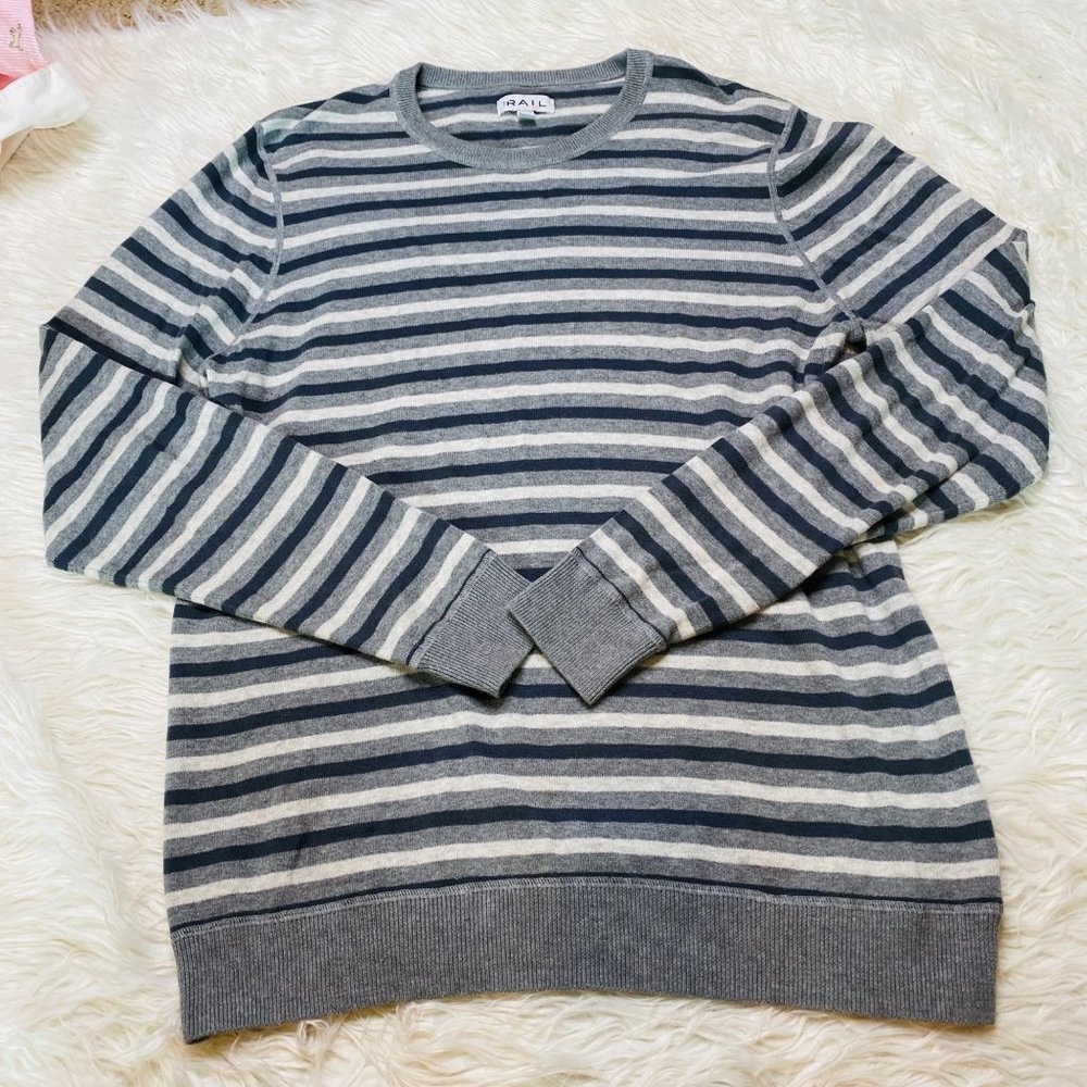The Rail Sweater Mens XL Crew‎ Neck Sweater Gray Striped Cotton Prep Classic